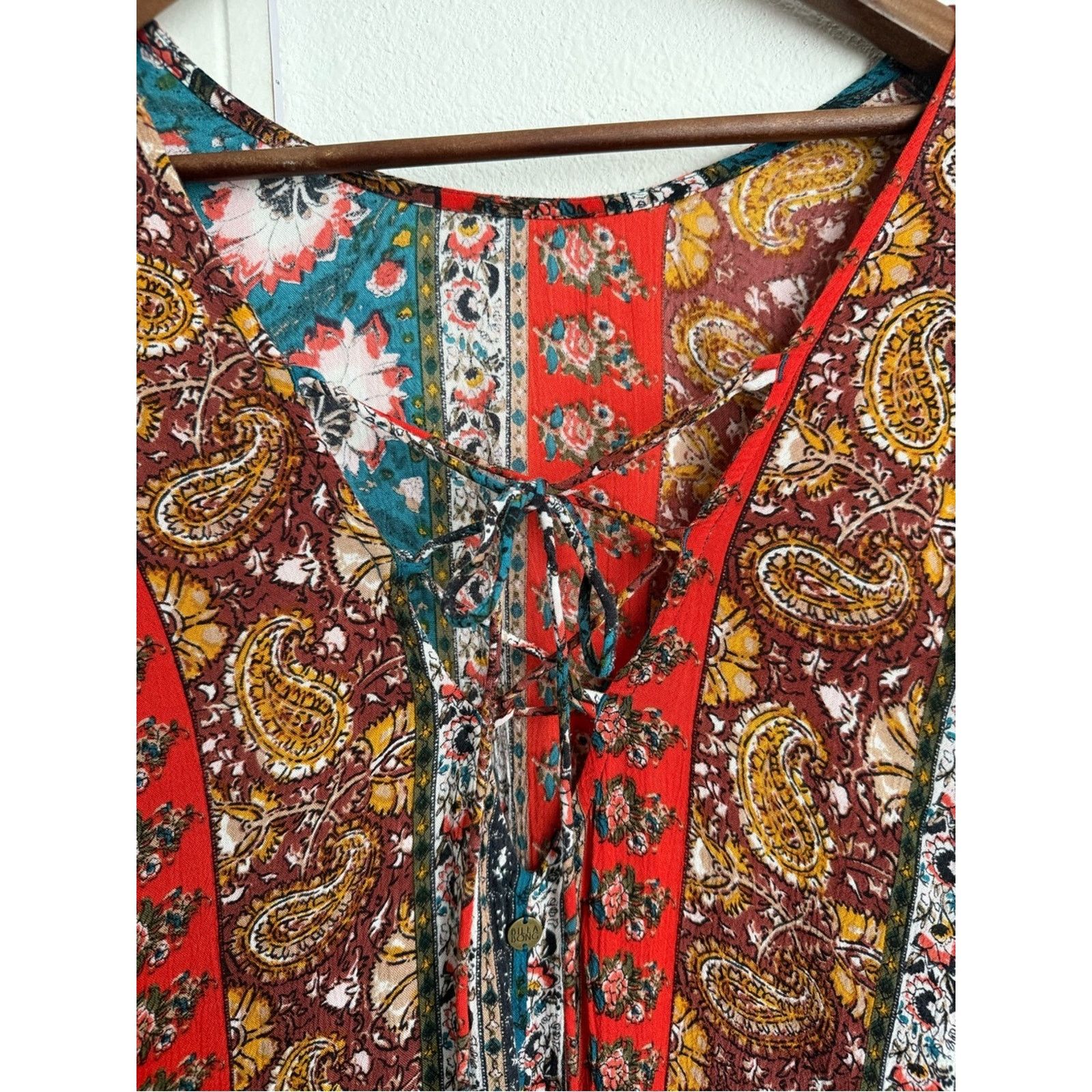 Billabong Billabong Rainy Roads Teal Print Boho Mini Dress Size M / US 6-8 / IT 42-44 - 8 Thumbnail