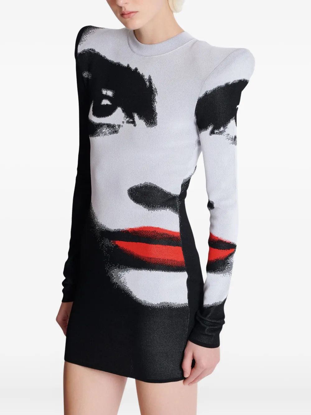 Balmain o1s1wg110526 Face-Motif Mini Dress in White/Black Size M / US 6-8 / IT 42-44 - 6 Thumbnail