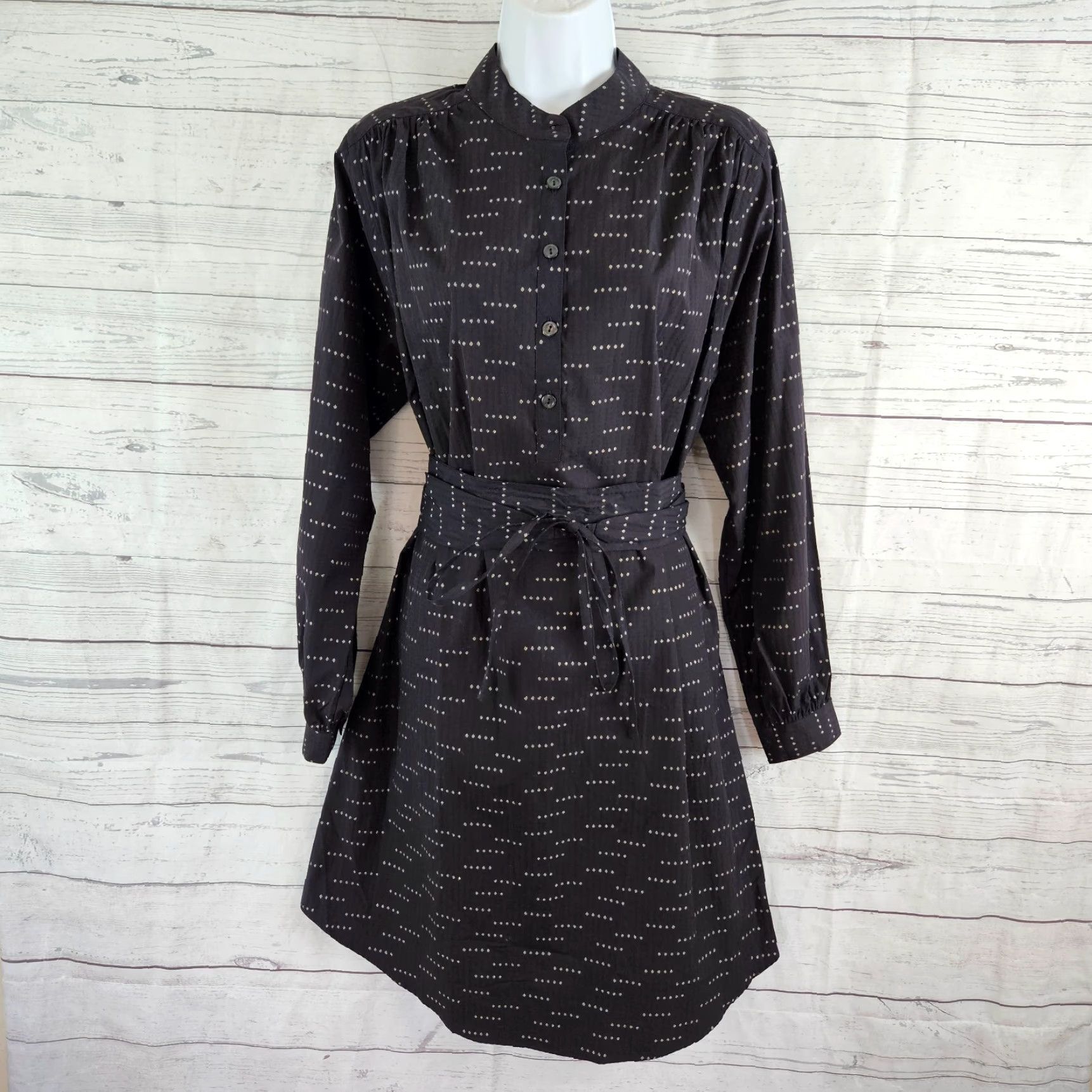 Vintage Sarah Alexandra Womens Boho Dress Shirt Dress M Black Long Sleeve Pockets Cotton Vintage No Size M / US 6-8 / IT 42-44 - 2 Thumbnail