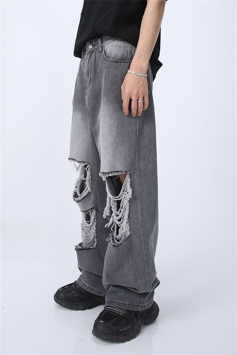 Designer Ripped Loose Straight-Leg Men's Wide-Leg Pants | Grailed