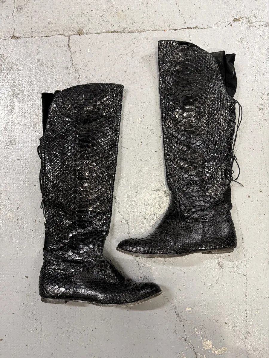 Roberto Cavalli Roberto Cavalli Black Python Leather Ankle Boots Size US 7.5 / IT 37.5 - 2 Thumbnail
