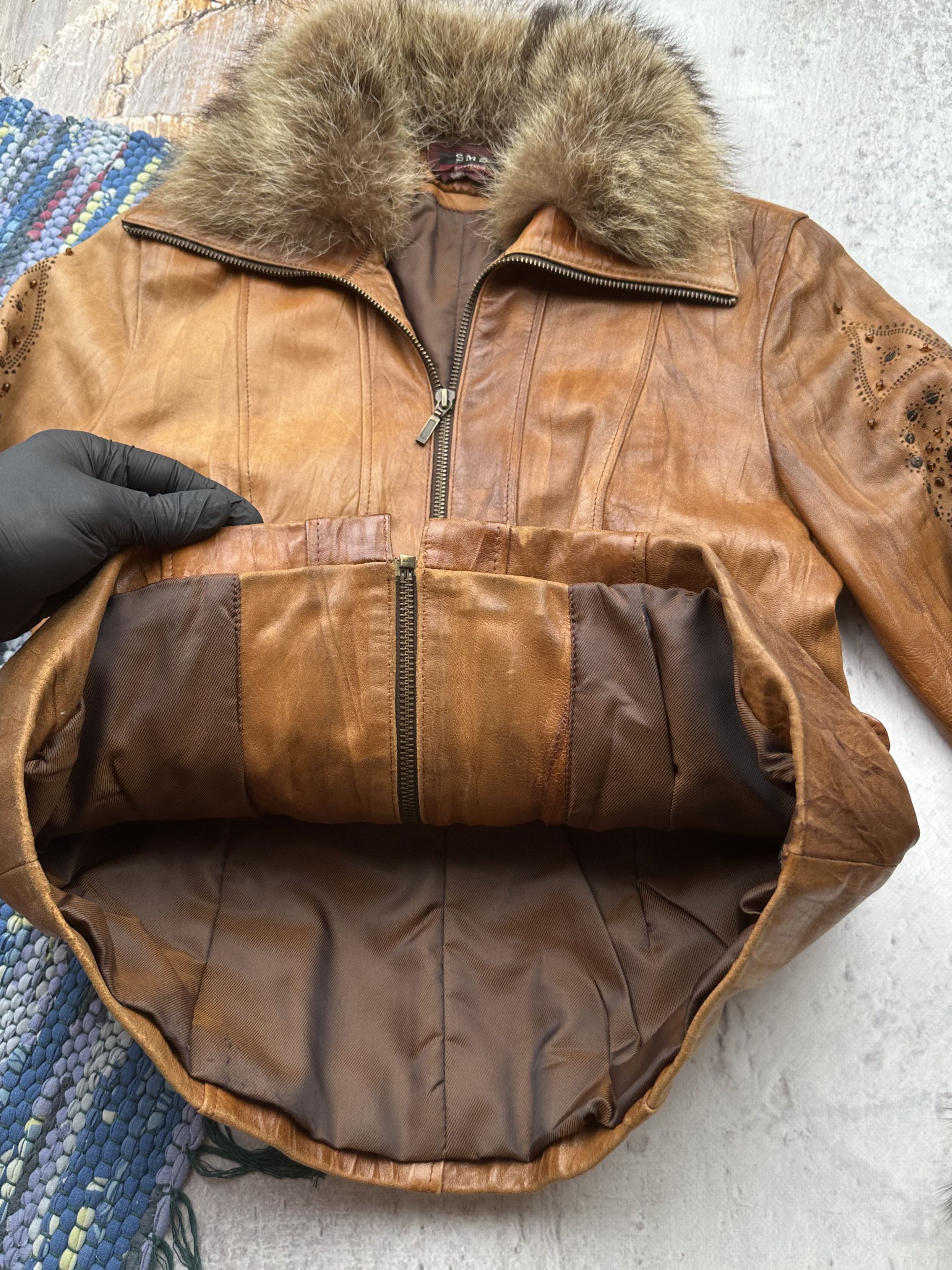 Vintage Vintage Leather and Real Fur Coat A208D15(539) Size M / US 6-8 / IT 42-44 - 4 Thumbnail