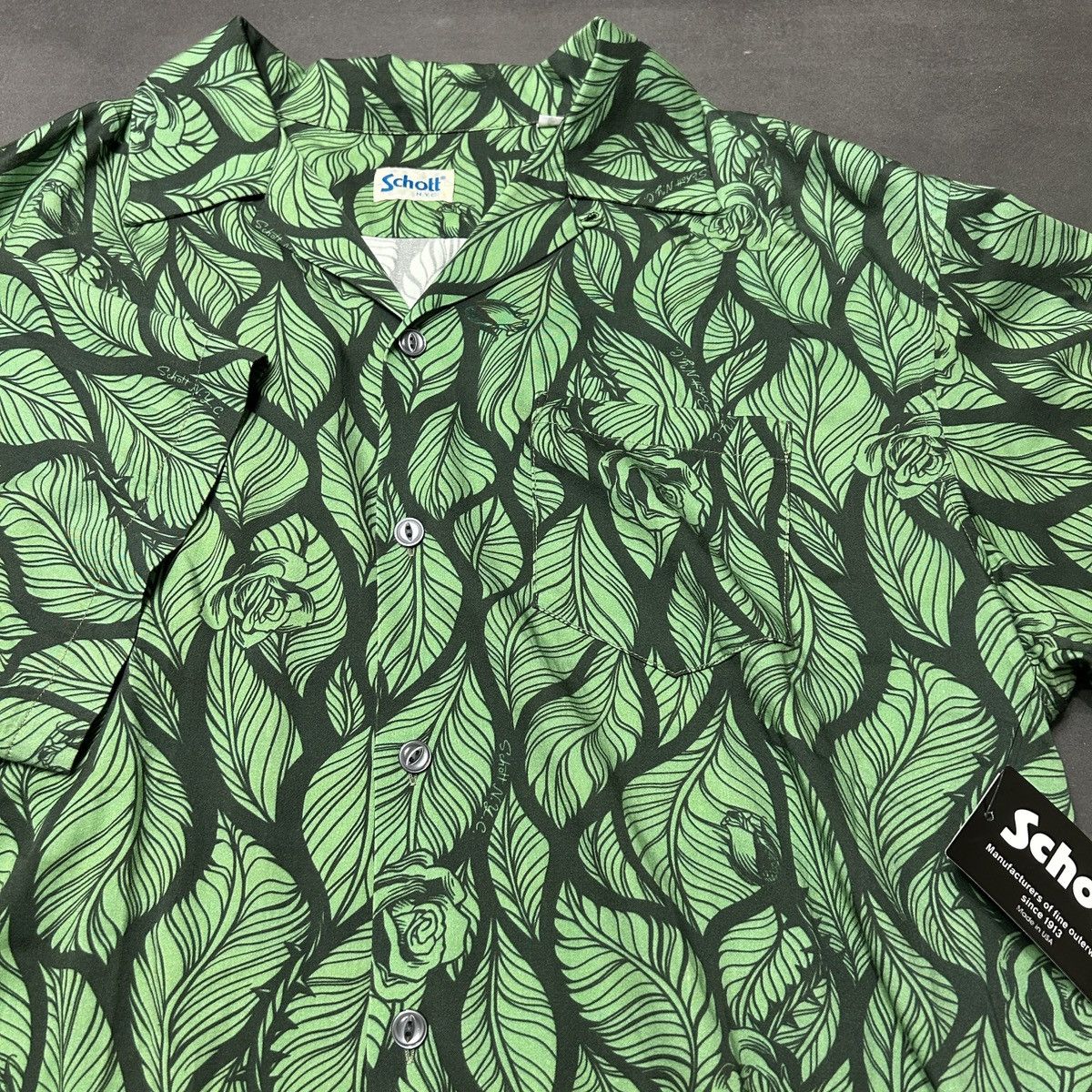 Schott Schott Camp Collar Green Leaf Hawaiian Button Up Shirt Size US L / EU 52-54 / 3 - 3 Thumbnail