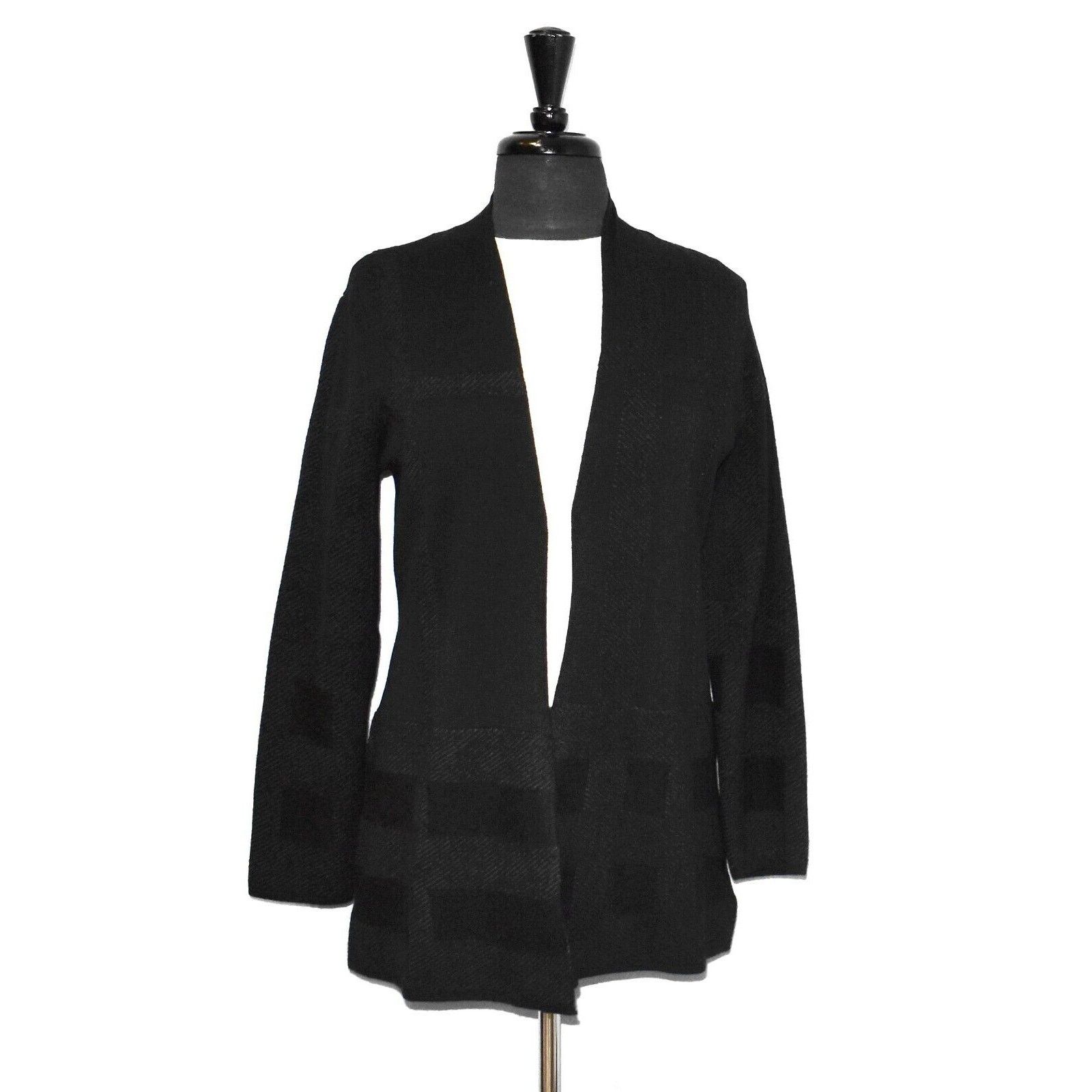 Eileen Fisher NWT EILEEN FISHER Black Merino Cotton Plaid Cardigan Sz S Size S / US 4 / IT 40 - 1 Thumbnail