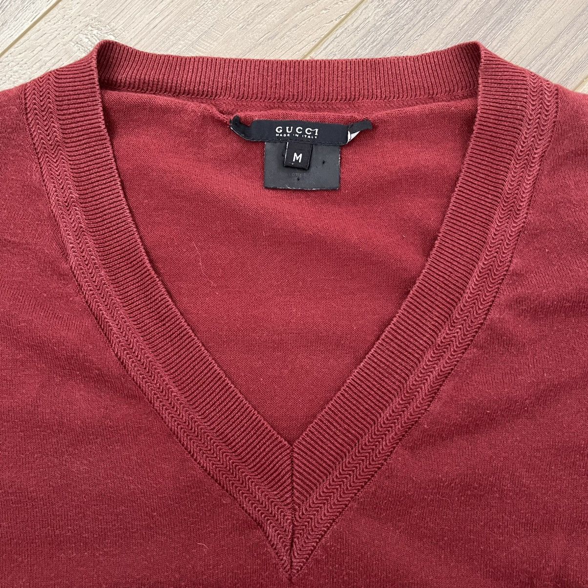 Gucci Gucci Burgundy V Neck Jumper Size US M / EU 48-50 / 2 - 2 Thumbnail