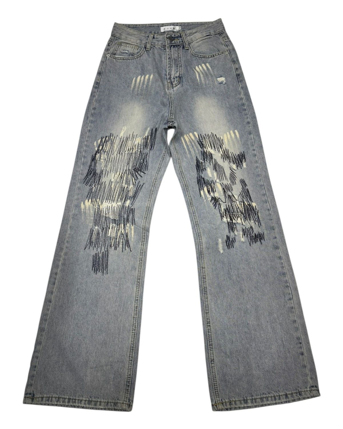 Hysteric Glamour × JNCO VINTAGE POEM DISTRESSED ZIGZAG DENIM FLARE JEANS Size US 27 - 1 Thumbnail