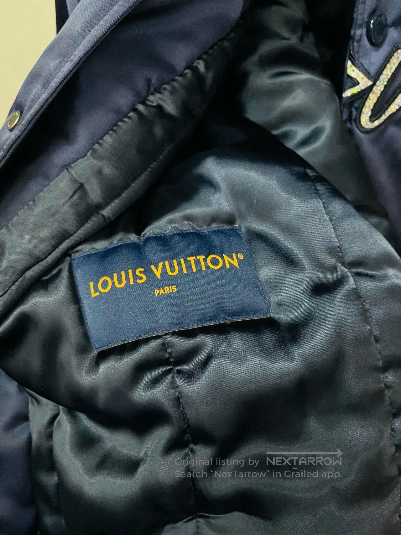 Louis Vuitton LV Blue Satin Rhinestone Baseball Jacket. Size US XS / EU 42 / 0 - 4 Thumbnail