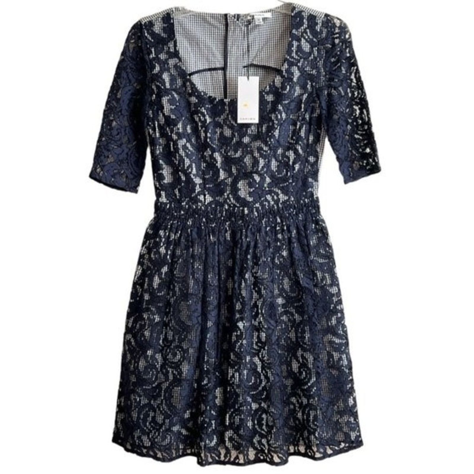 image of Carven Lace Pattern Mini Dress W/ Tags, S/us4/fr36 in Blue, Women's (Size Small)