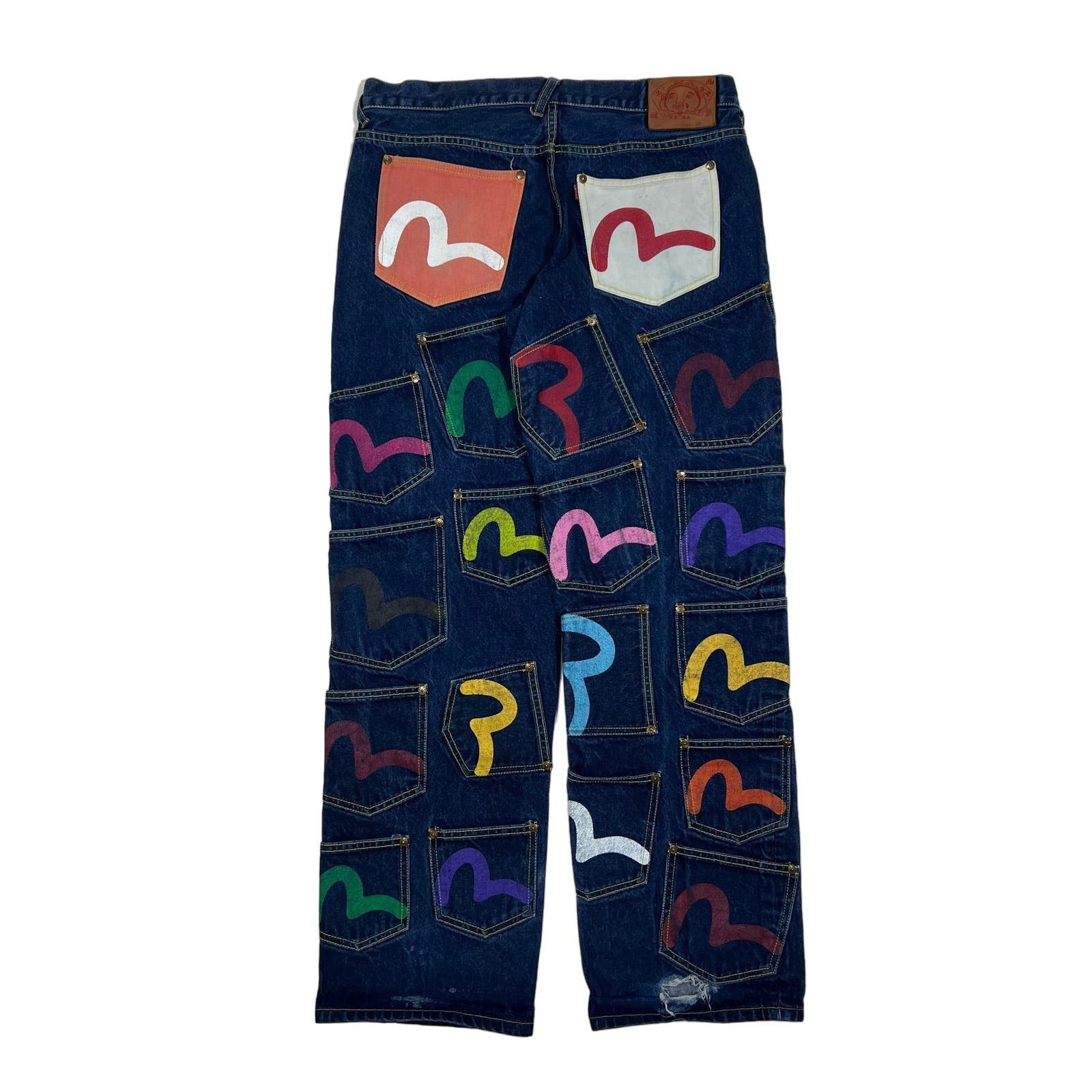 image of Vintage Y2K Evisu Multi Pocket Painted Jeans Dark Wash 36X33, Men's