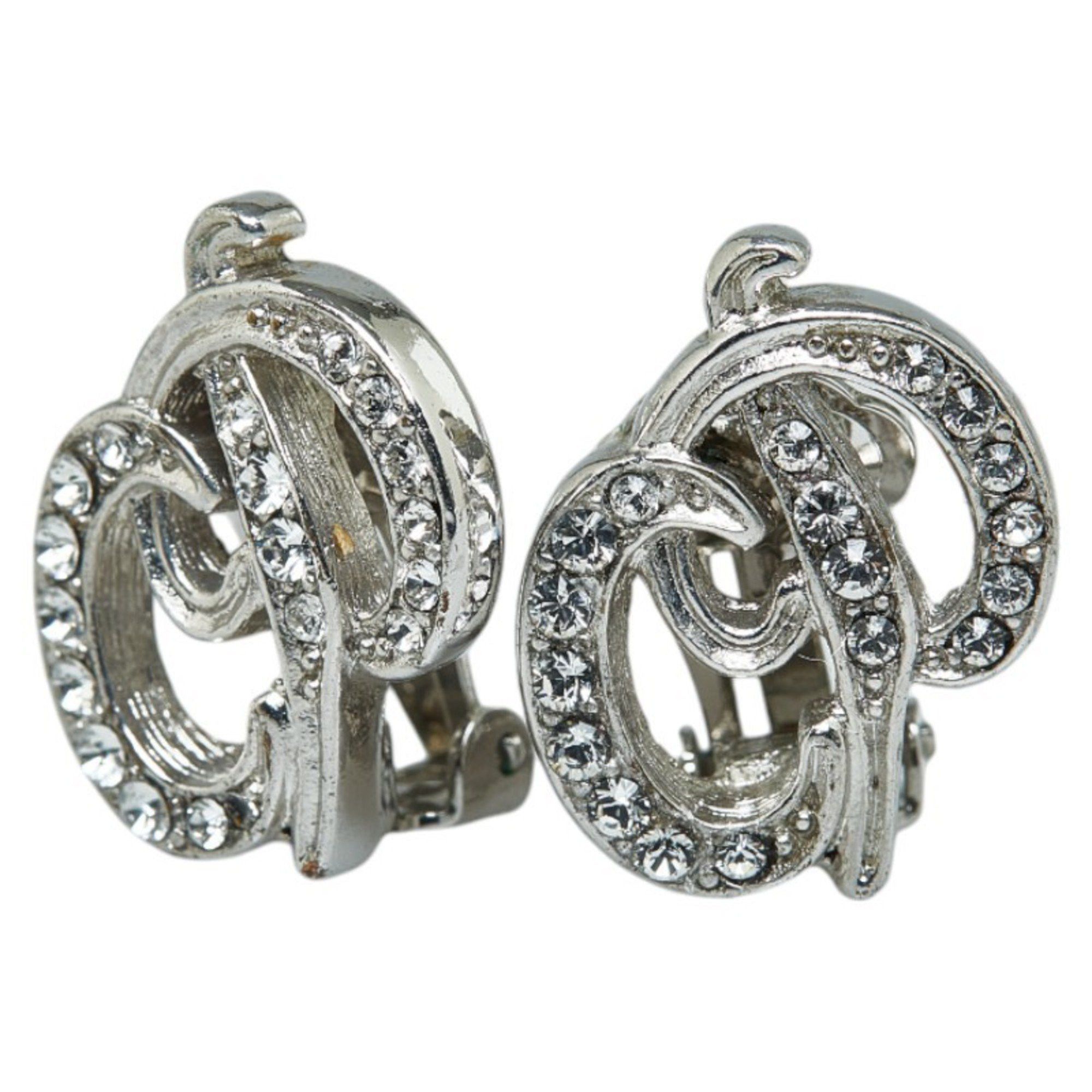 image of Christian Dior Dior Cd Motif Rhinestone Earrings Metal For Women