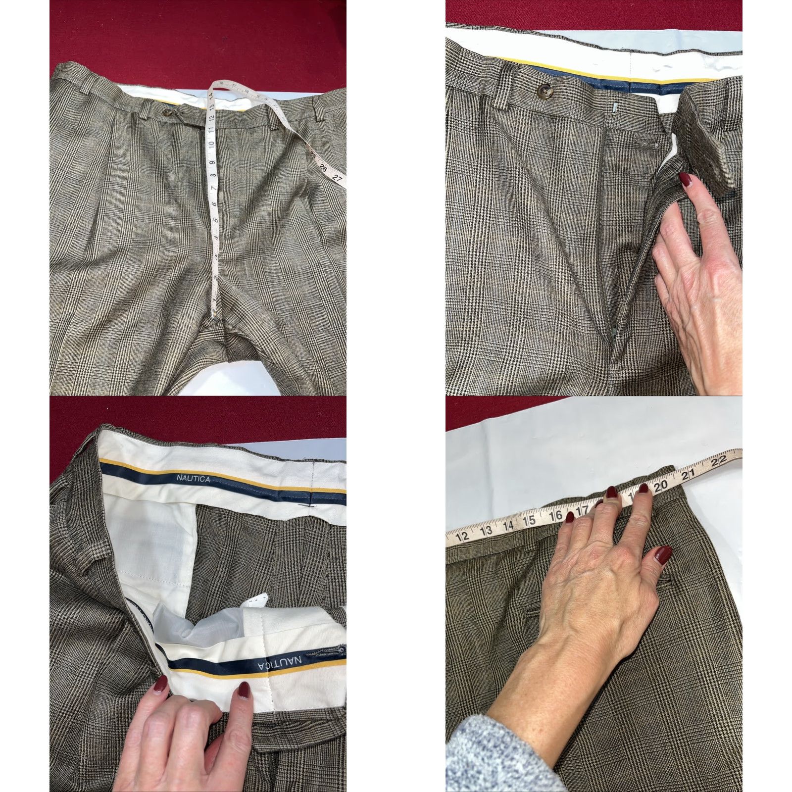 Nautica VINTAGE Nautica Dress Pants plaid Gray Tan Wool Cashmere Pleated 40 x 32 Mens Sz 40 Regular Zip Hook & Eye Front Pleated Pockets Cuffed 60s? Size US 40 / EU 56 - 8 Thumbnail