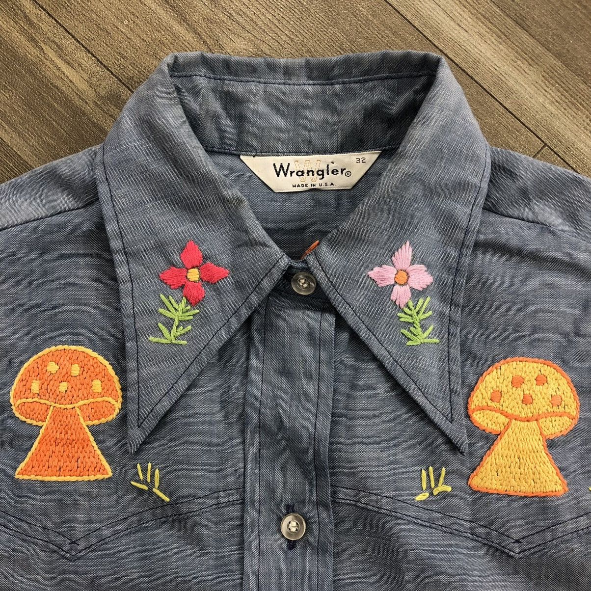 Wrangler 1970s Wrangler Embroidered Pearl Snap Western Shirt Chambray Size US S / EU 44-46 / 1 - 4 Thumbnail