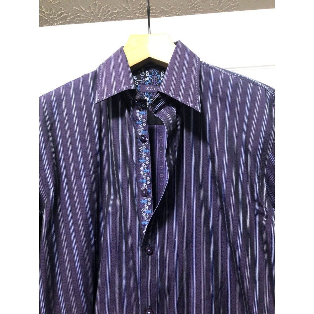 ZAGIRI zagiri men's purple 100%cotton casual shirt size: M Size US M / EU 48-50 / 2 - 2 Thumbnail