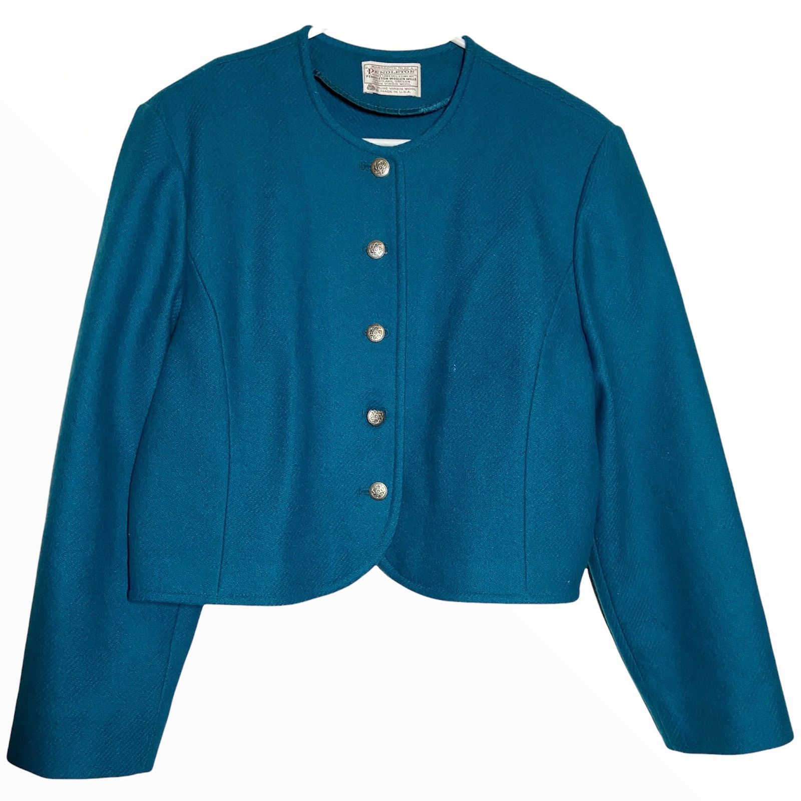 Pendleton Pendleton Vintage 1950s 100% Virgin Wool Blazer Cropped Teal Size M / US 6-8 / IT 42-44 - 2 Thumbnail