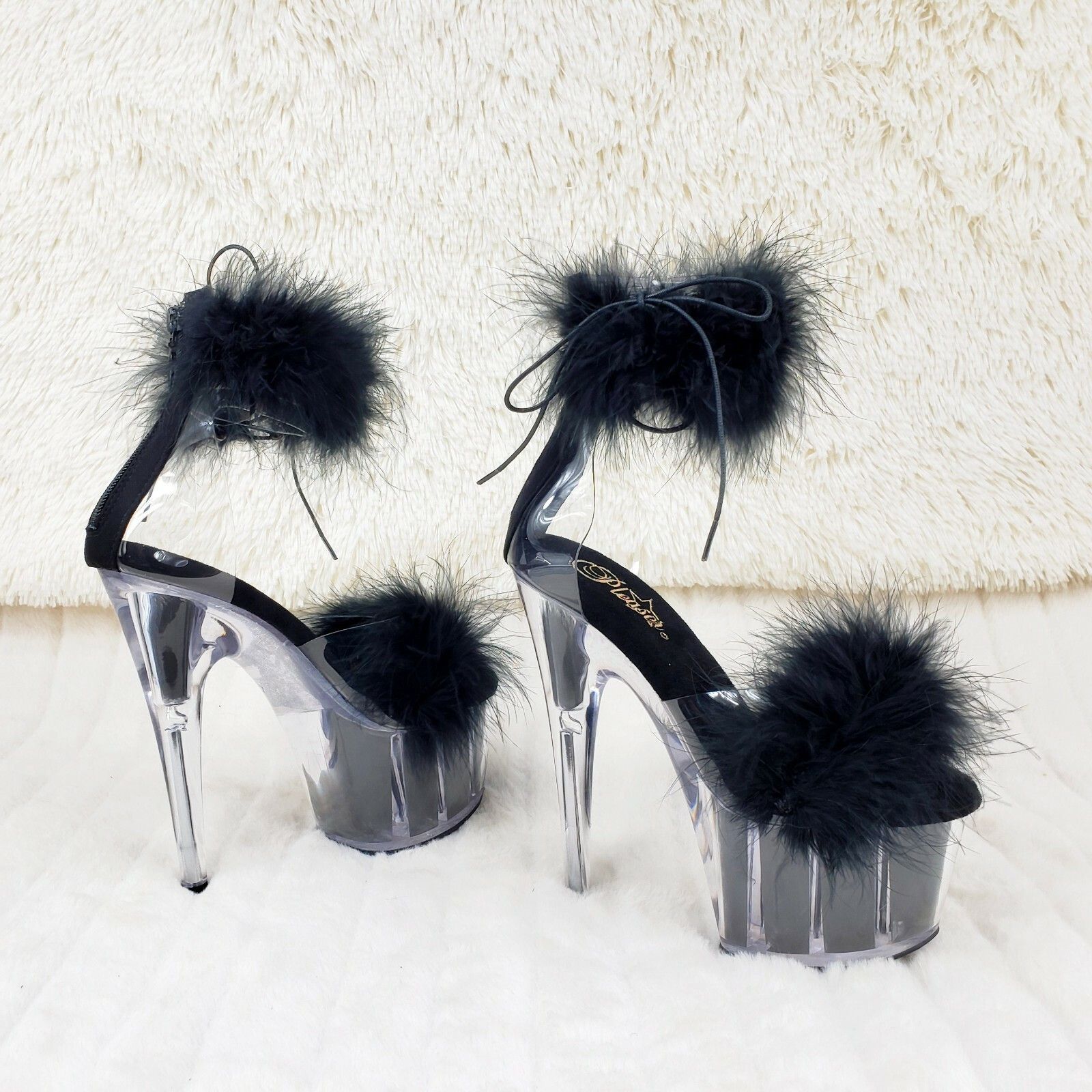 Other Adore 724 Black Marabou Platform Shoes Sandals 7" High Heel Size US 10 / IT 40 - 4 Thumbnail