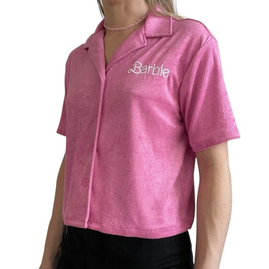 Other Barbie Mattel Pink Short Sleeve Button Down Collared Top Size S / US 4 / IT 40 - 2 Thumbnail