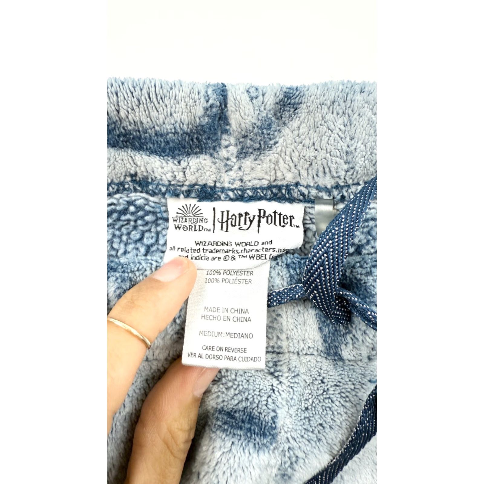 Vintage Harry Potter Pajama Pants Mens Medium Blue Fleece Lounge Wizarding World Logo Cozy fits Adjustable Drawstring Ribbed Cuffs Size US 31 - 2 Thumbnail