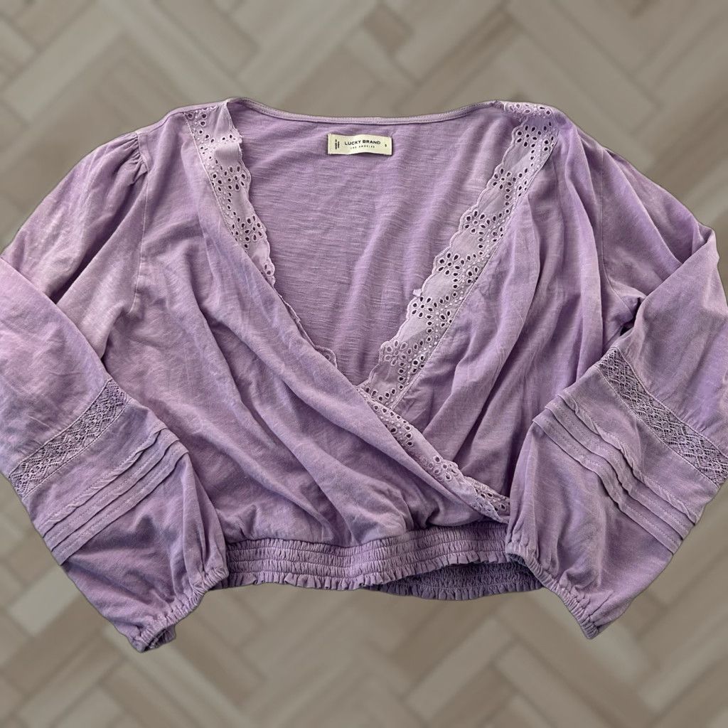 Lucky Brand Lucky Brand Lucky Eyelet Cross Front Long Sleeve Top Blouse Purple S Womens Girls (adapted sizing) Size S / US 4 / IT 40 - 1 Thumbnail
