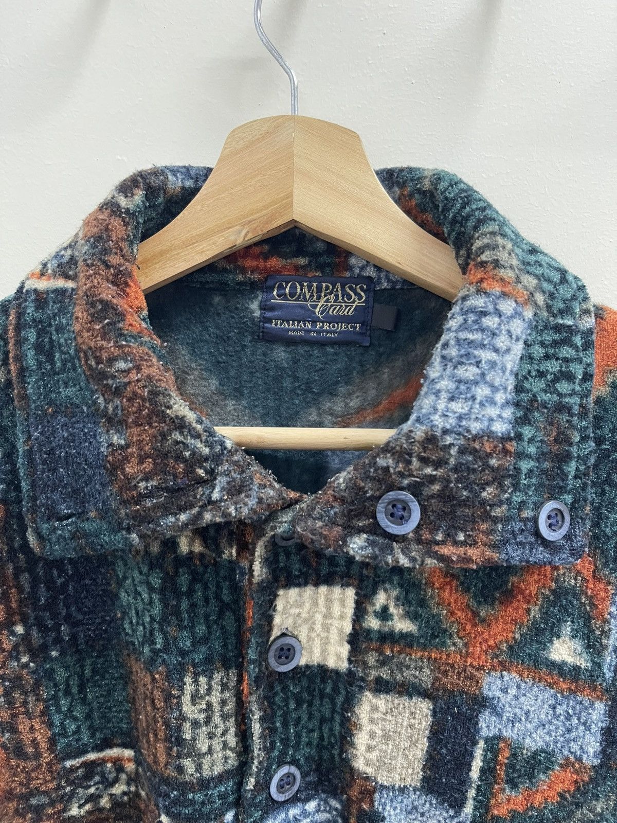 Japanese Brand Compass Half-Button Native Wool Shirts Size US XL / EU 56 / 4 - 10 Thumbnail