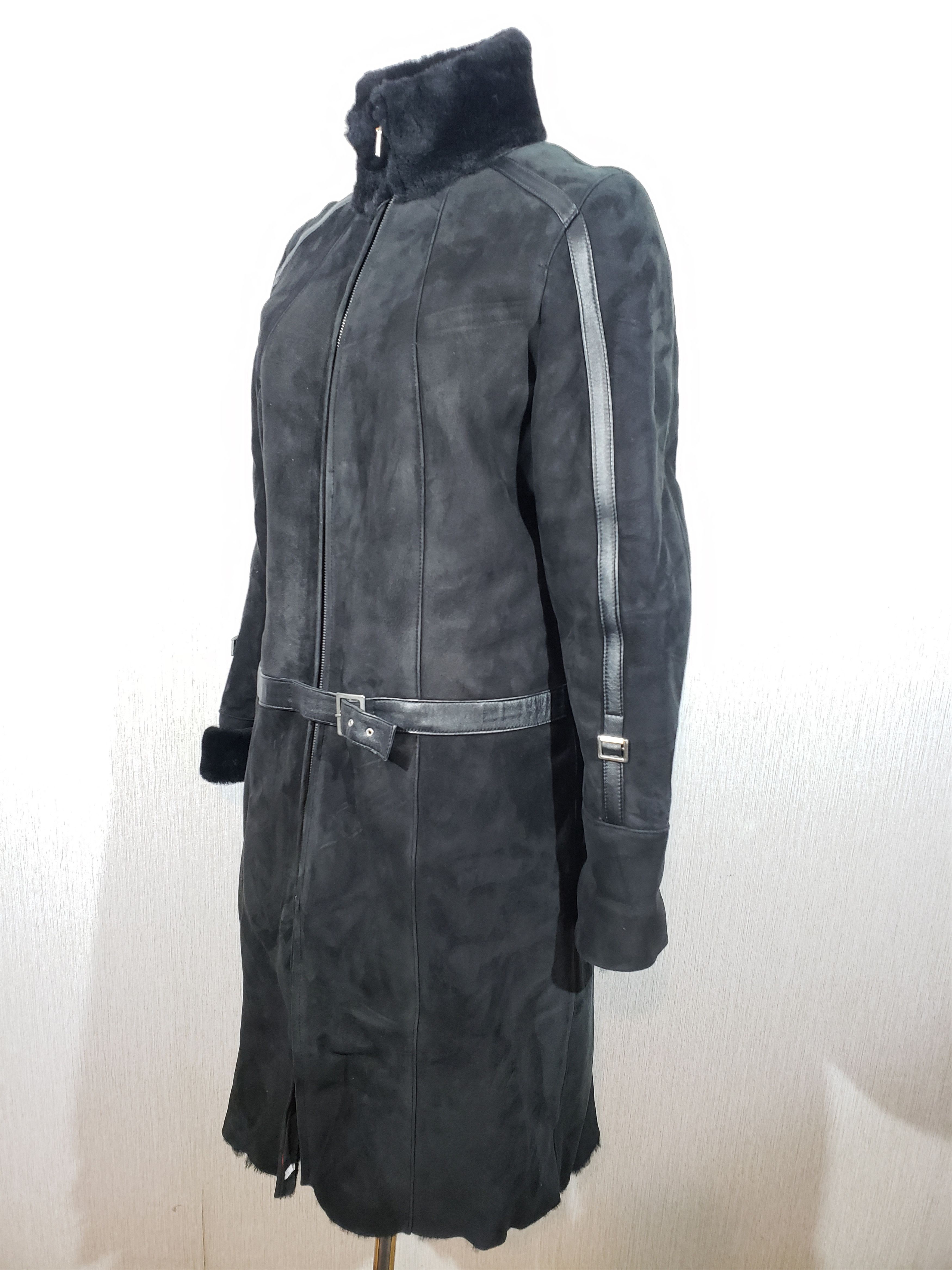 Genuine Leather Stylish black sheepskin coat with metal zipper. Size XL / US 12-14 / IT 48-50 - 2 Thumbnail
