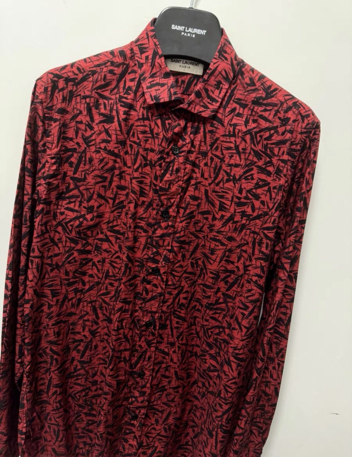 Saint Laurent Paris Saint Laurent (SLP) 14SS Runway Dark Red Thorn Print Shirt Size US M / EU 48-50 / 2 - 3 Thumbnail