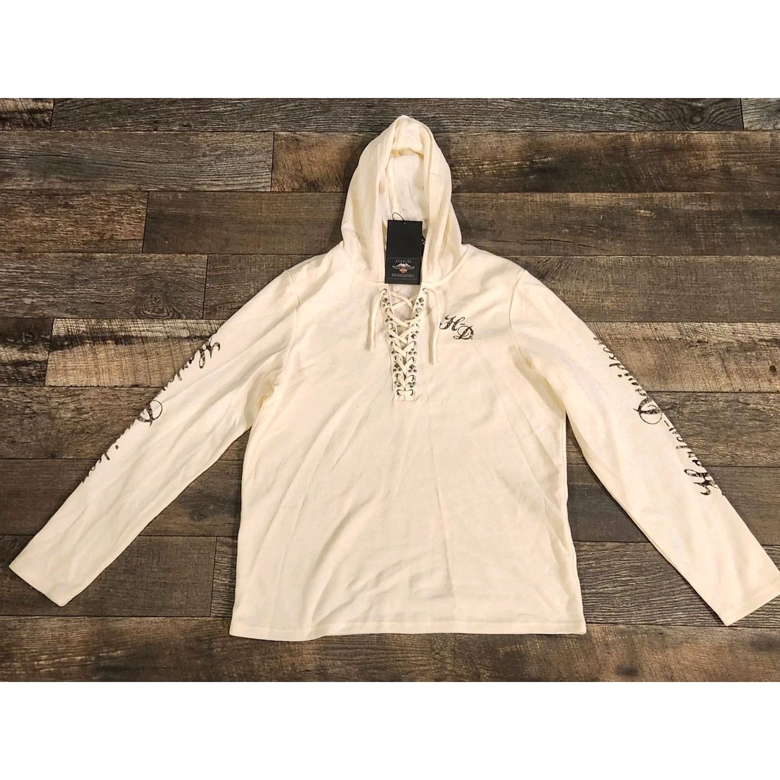 Harley Davidson Harley Davidson Hoodie Women's 2XL Waffle Knit Laced Studded Skull White Henley Size XXL / US 16-18 / IT 52-54 - 5 Thumbnail