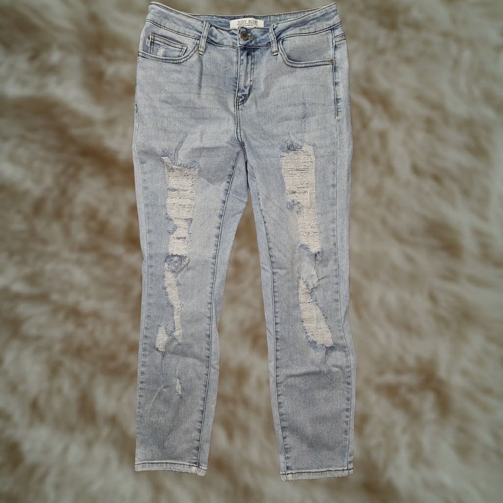 Vintage Judy Blue Jeans Womens Light Wash Boyfriend Fit Distressed Stretch JB8278 7/28 Denim Jeans Women’s Relaxed Straight Leg Size 28" / US 6 / IT 42 - 1 Thumbnail