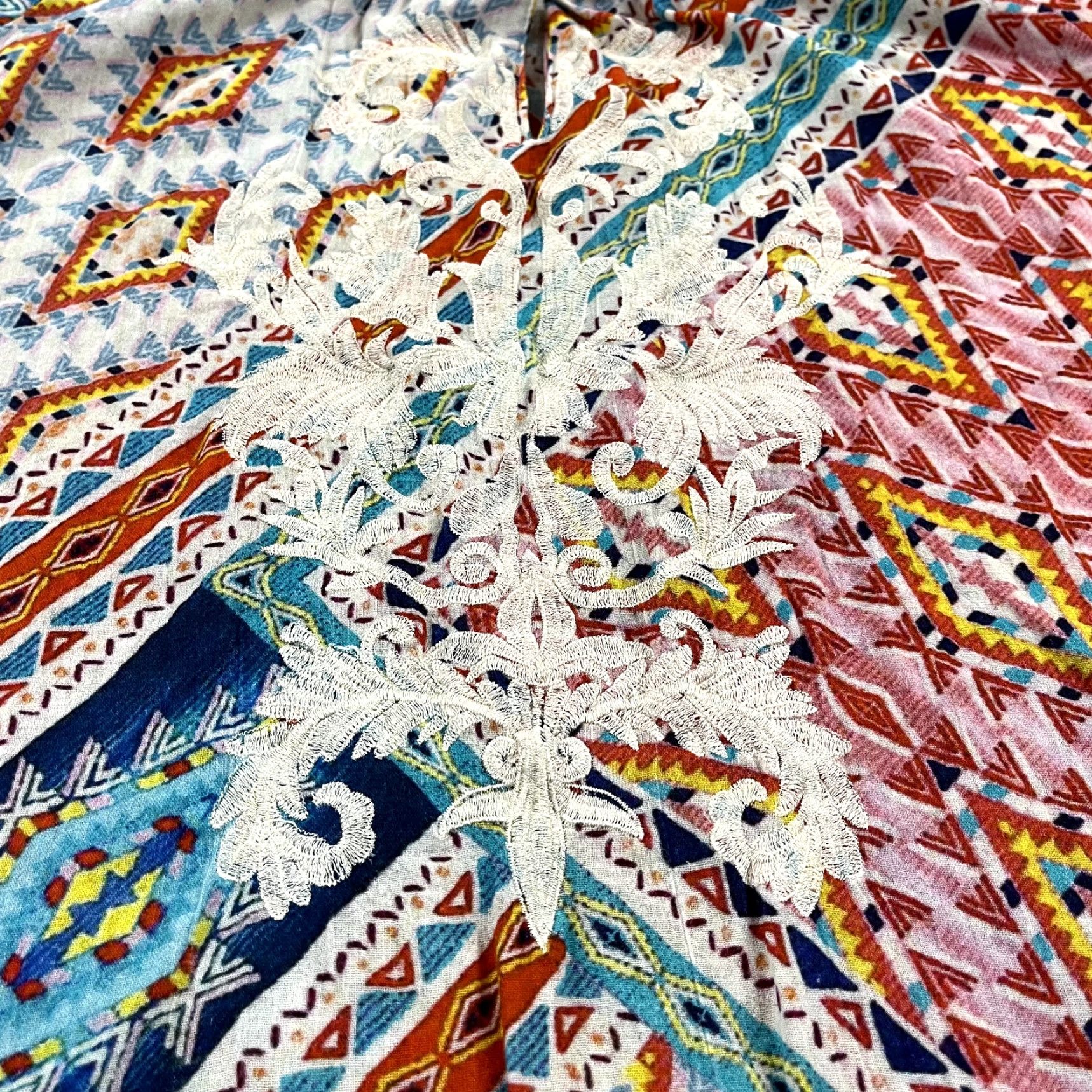 Vintage SUNDANCE Top Womens Small Geometric Floral Adisa Beach Coverup Tunic Shirt 3/4 Size S / US 4 / IT 40 - 3 Thumbnail