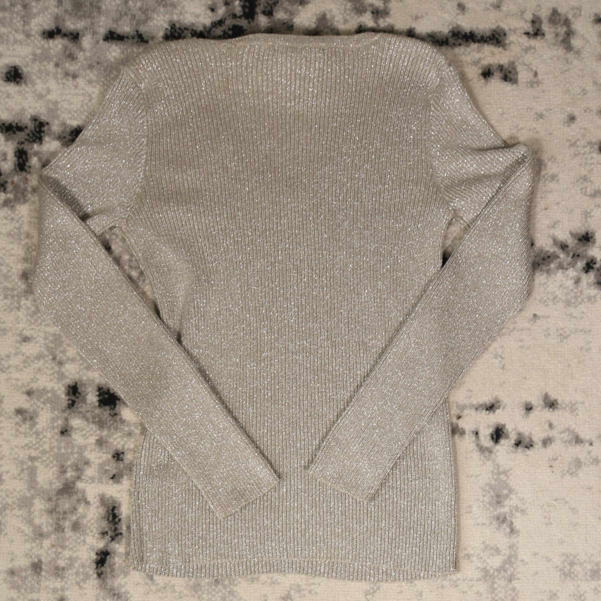 Lauren Ralph Lauren Lauren Ralph Lauren Beige Glitter V Neck Long Sleeve Sweater Size M / US 6-8 / IT 42-44 - 4 Thumbnail