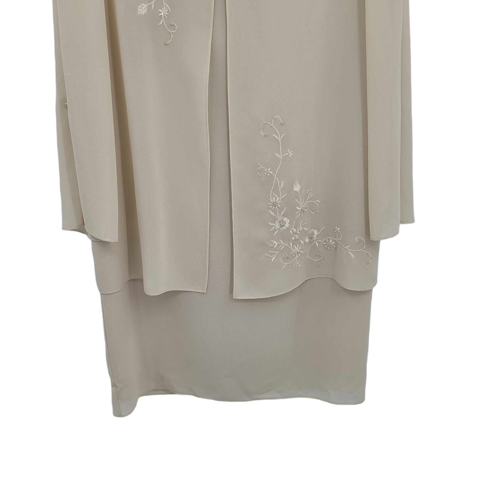 Vintage Vtg Modest Formal Dress Sz 12P Cream Caped Shift Embroidered Size XL / US 12-14 / IT 48-50 - 6 Thumbnail
