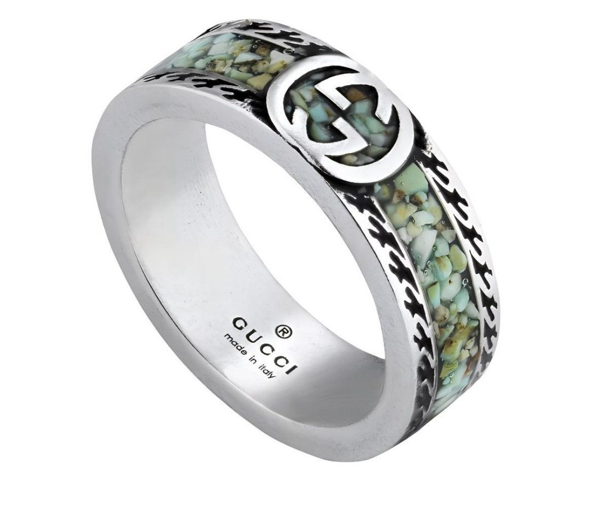 Gucci Gucci GG Sterling Silver Enamel Ring AG 925 Howlite 645573 Size ONE SIZE - 1 Thumbnail