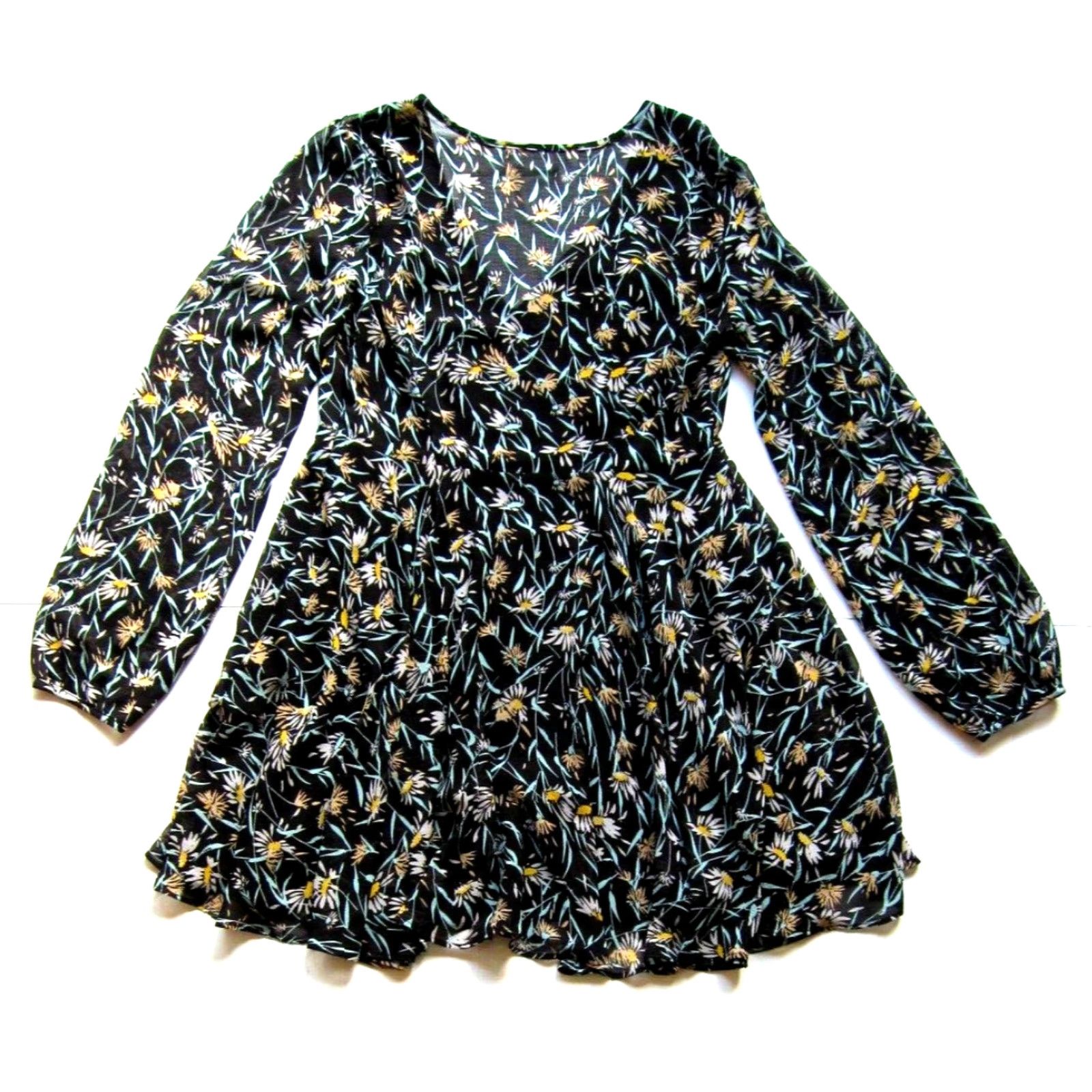 Vintage Kimchi Blue Black Floral Daisy Sheer Fit Flare Long Sleeve Blouse 4 Size S / US 4 / IT 40 - 2 Thumbnail