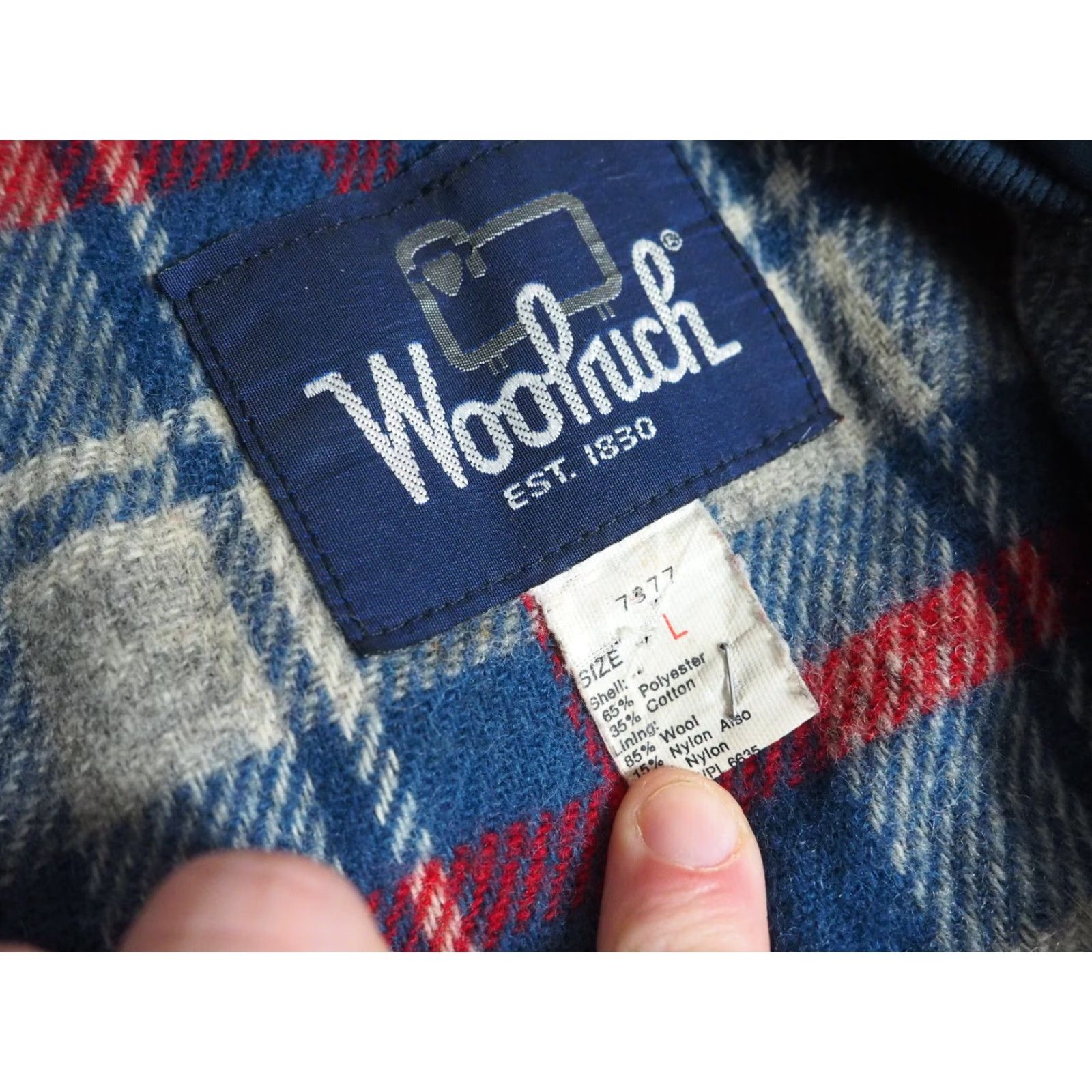 Vintage VTG 80s Woolrich Navy Blue Nylon Plaid Wool Lined Hooded Zip Jacket Coat Mens L Size US L / EU 52-54 / 3 - 5 Thumbnail