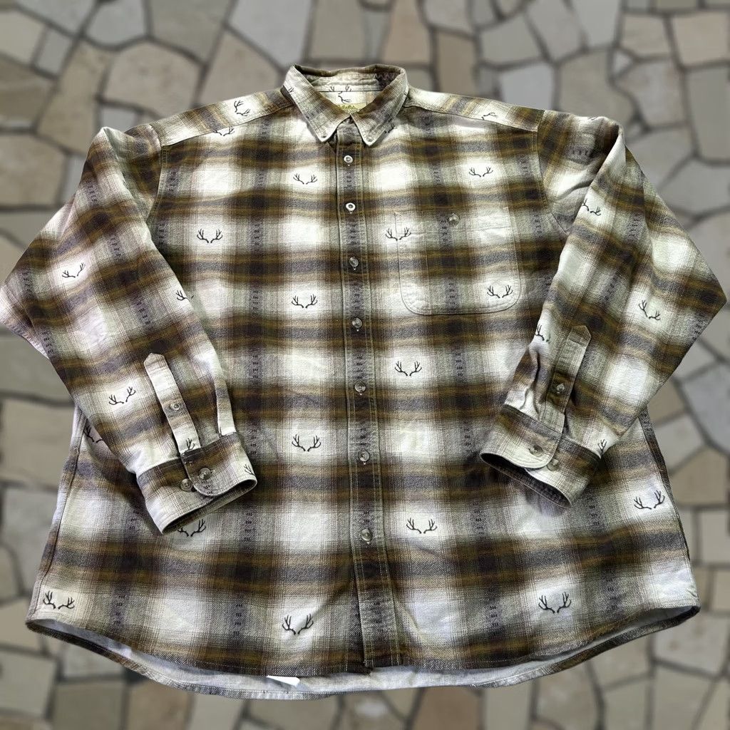 Vintage Cabela's Shirt Mens XLT Brown Plaid Deerskin Chamois Flannel Button Up Size US XL / EU 56 / 4 - 1 Thumbnail