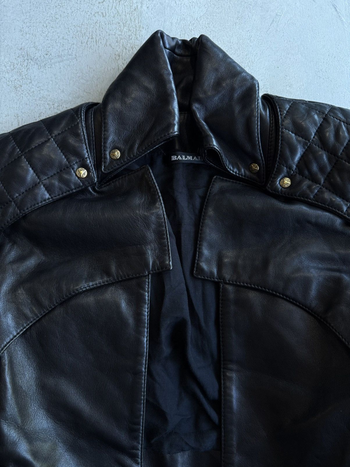 Balmain Balmain - Vintage Quilted Leather Lambskin Cropped Jacket Size S / US 4 / IT 40 - 2 Thumbnail