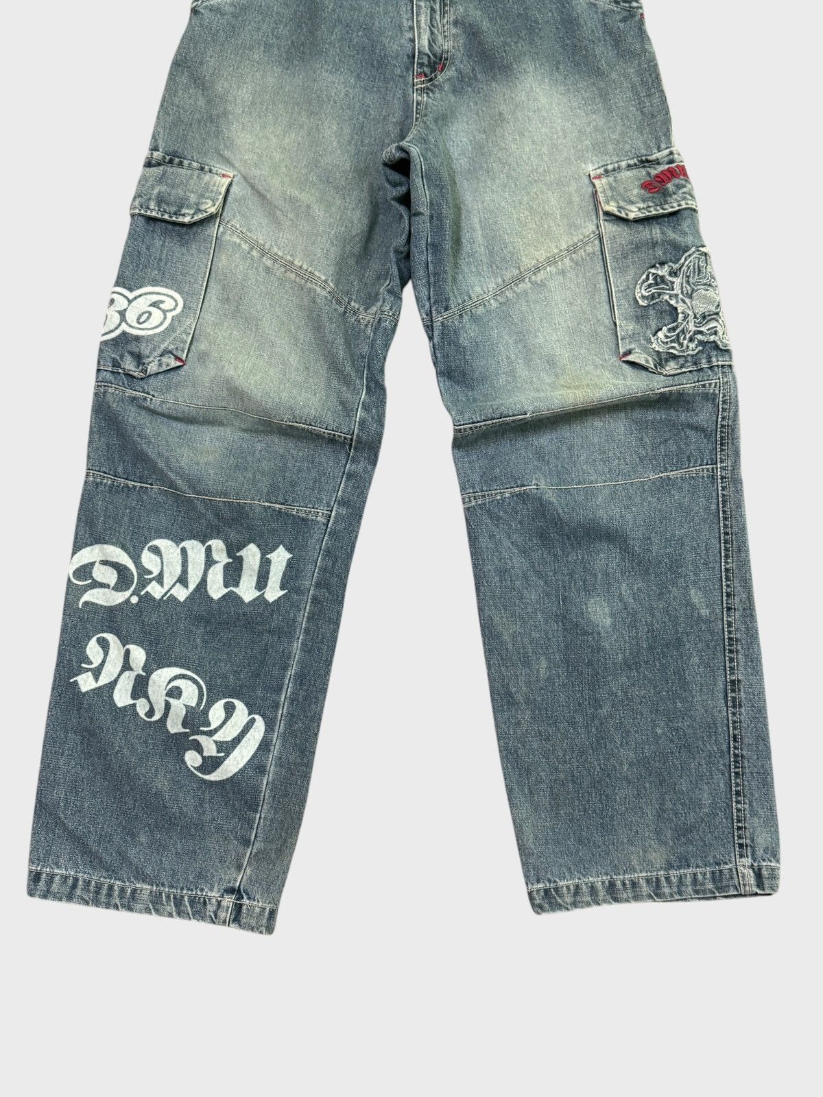 Japanese Brand BAGGY DRUNKNMUNKY CARGO SKULL PATCHES SPELLOUT DENIM Size US 27 - 6 Thumbnail