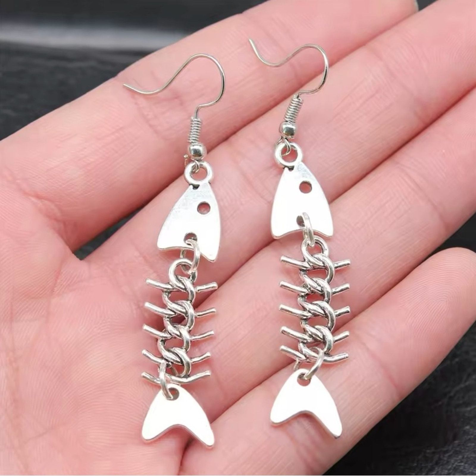 Other Retro Silver Fish Bone Silver Earrings Size ONE SIZE - 1 Thumbnail