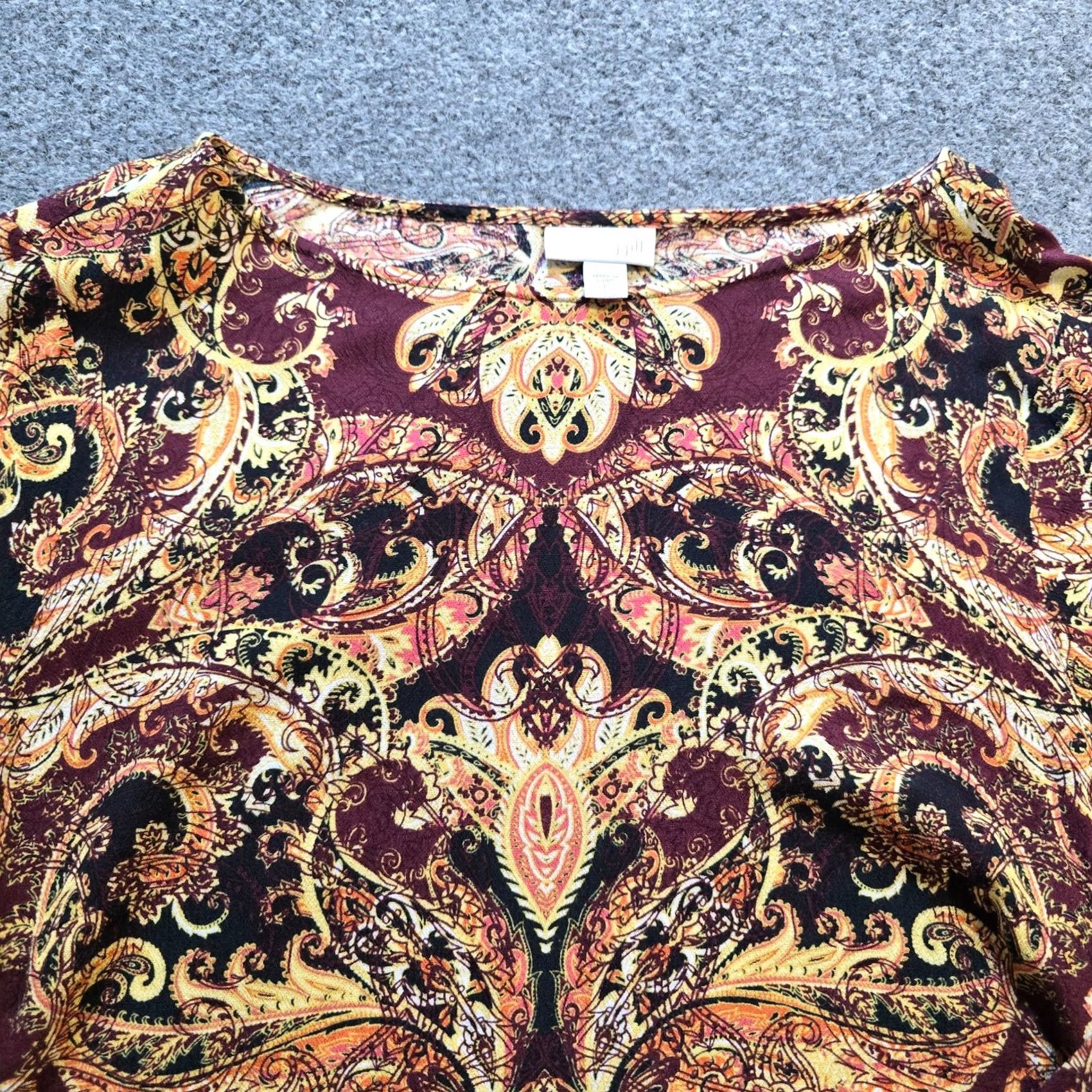 J. Jill J Jill Top Women L Brown Yellow Paisley Tunic Long Sleeve Career Casual Shirt Size L / US 10 / IT 46 - 2 Thumbnail