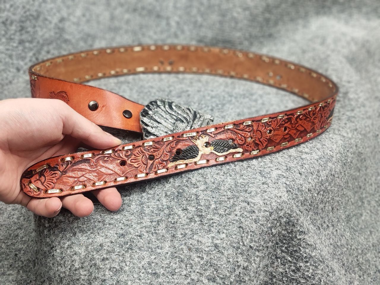 Vintage Vintage Cintos Imperial Bergamot Brass Western Leather Belt Size ONE SIZE - 10 Thumbnail