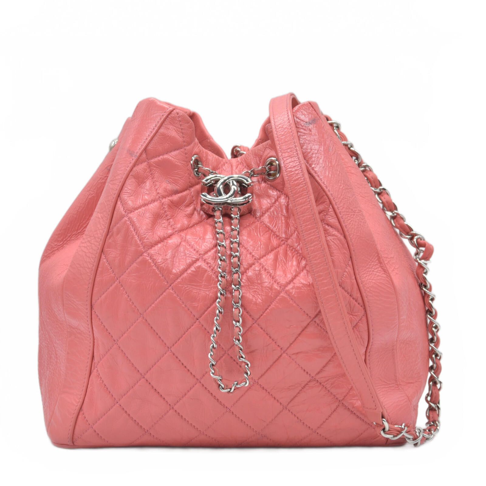 Chanel $4500 Chanel Pink CC Chain Drawstring Bucket Bag Leather Size ONE SIZE - 1 Thumbnail