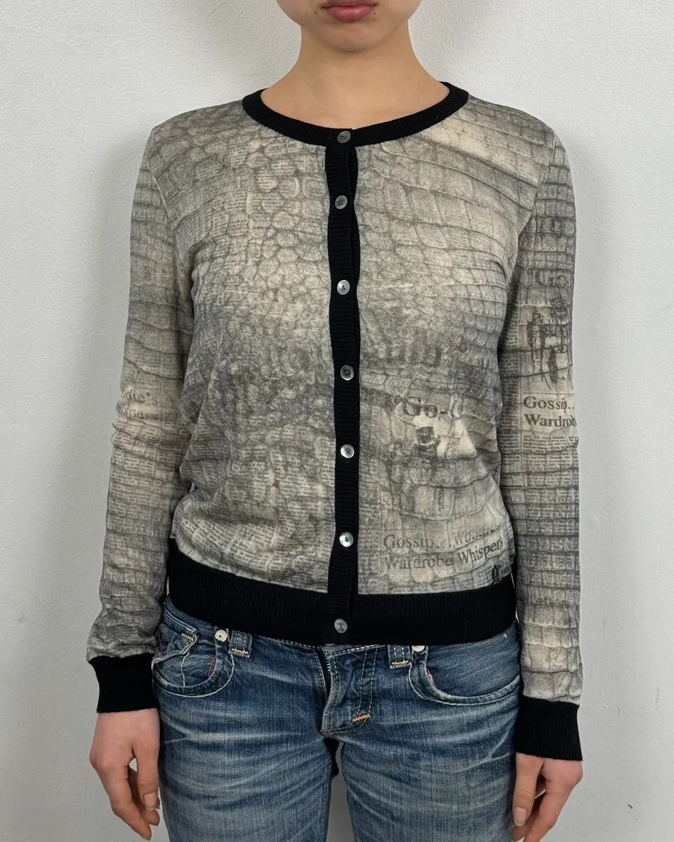 John Galliano 2010s John Galliano Wool White & Grey Newspapers Magazine Cardigan Size S / US 4 / IT 40 - 2 Thumbnail
