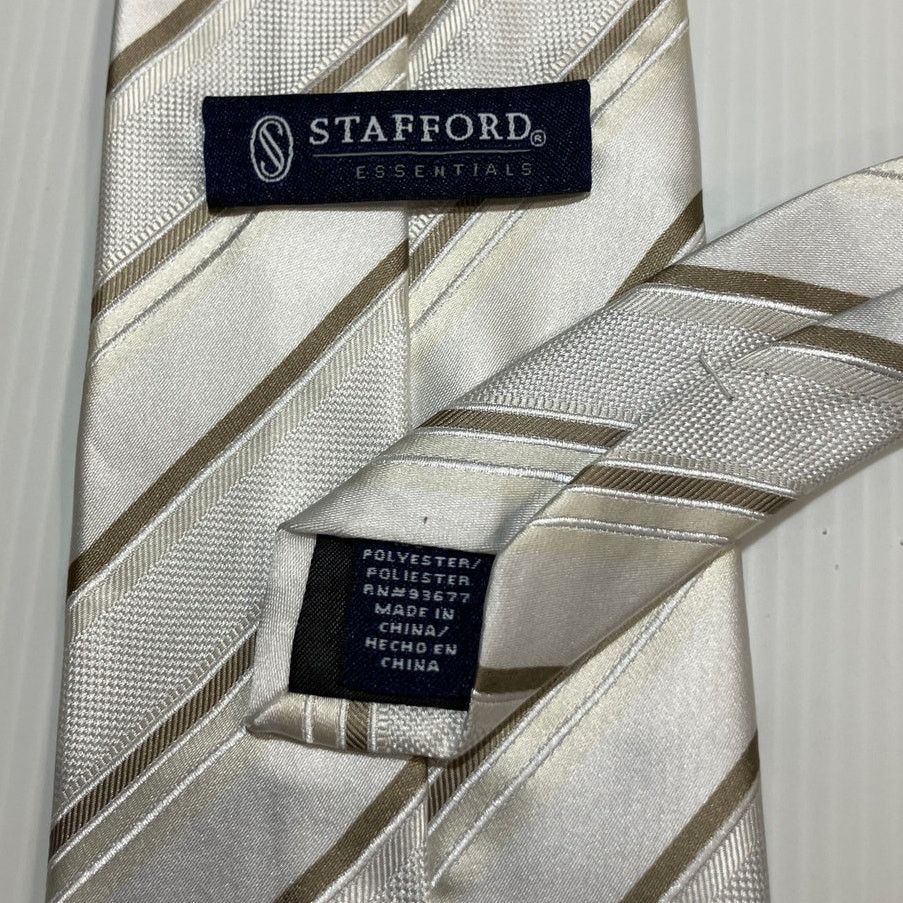 Stafford Stafford White Gold Stripes Wide Long Men Necktie 64” Size ONE SIZE - 3 Thumbnail