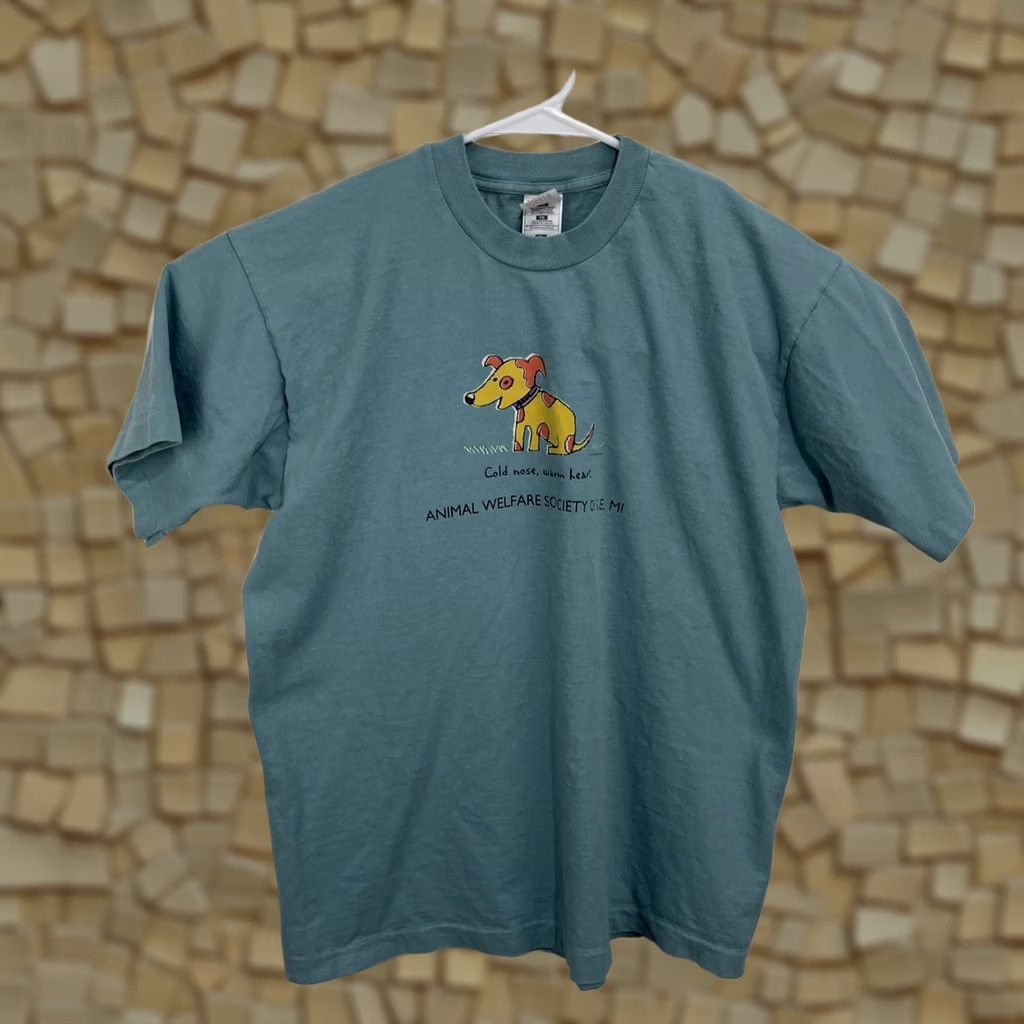 Fruit Of The Loom VINTAGE Fruit of the Loom T-Shirt Dog 90s Teal Blue XL Crew Neck Graphic Tee Mens Size US XL / EU 56 / 4 - 1 Thumbnail