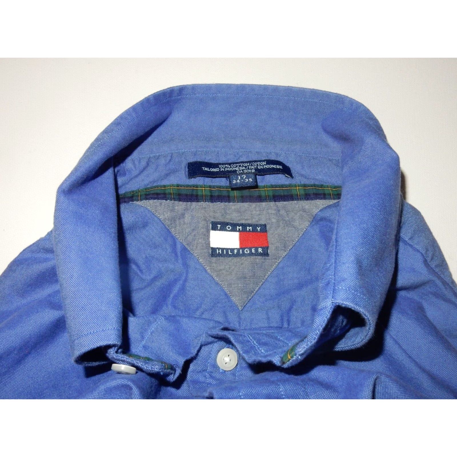 Tommy Hilfiger VINTAGE Tommy Hilfiger Men's Dress Shirt Long Sleeve Size 17 Blue Cotton Mens Size 46R - 2 Thumbnail