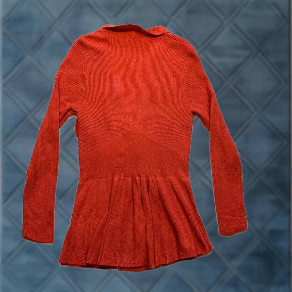 NIC+ZOE NIC+ZOE Flared Cardigan Long Sweater Ribbed Pleated Back Button Front Red M EUC Women Knit Wool Blend Shirt Sweater (Regular) Girls? Size M / US 6-8 / IT 42-44 - 1 Thumbnail