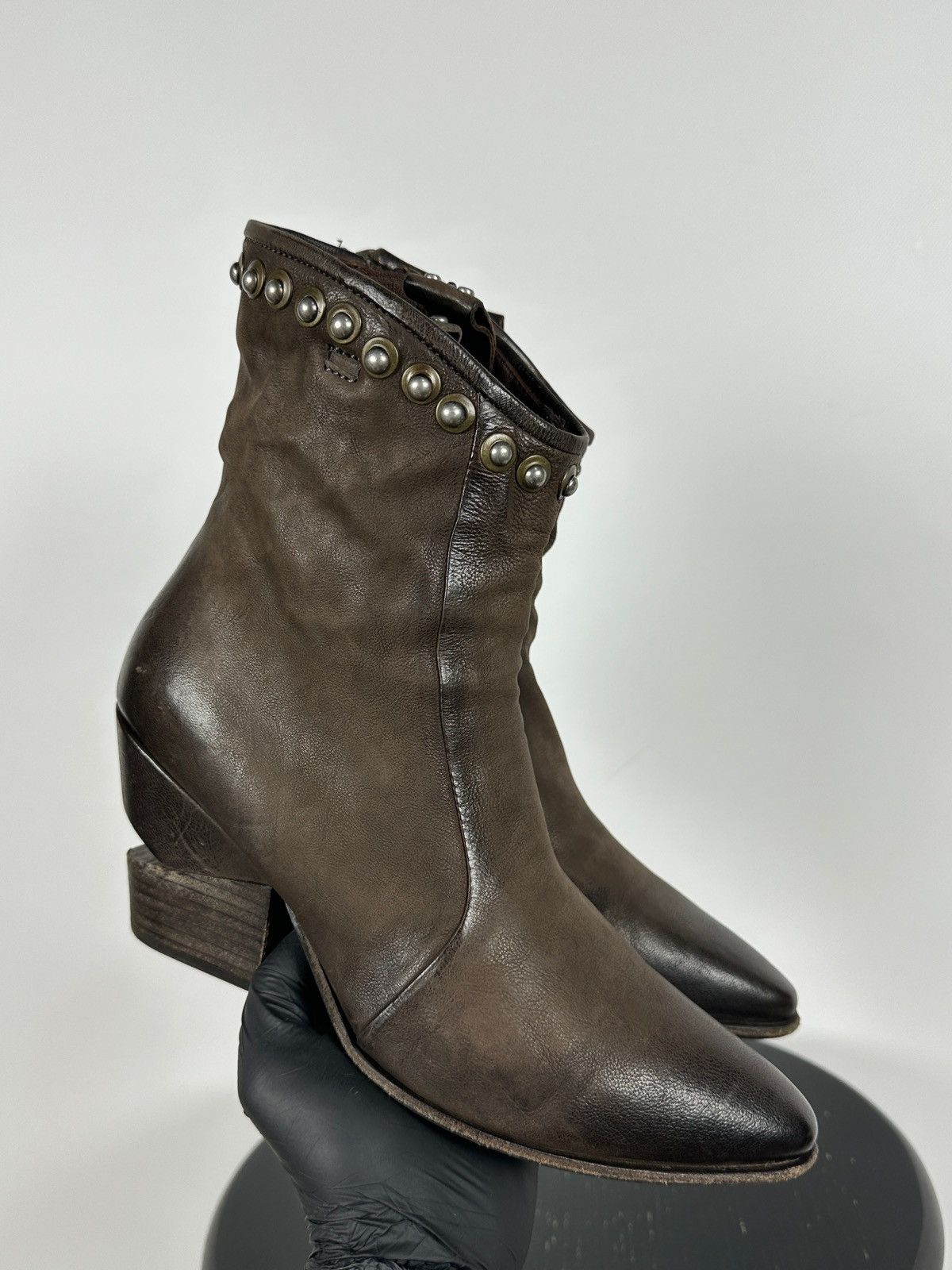 A.S.98 A.S.98. Brown Leather Biker Zip Studded Ankle Boots Size US 8 / IT 38 - 12 Thumbnail