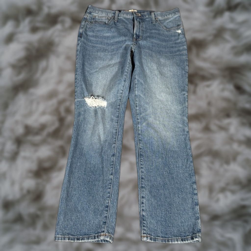 Madewell Madewell Mid Rise Distressed Jeans Womens 30 (Fits 32x27) Blue Regular Straight Size 30" / US 8 / IT 44 - 1 Thumbnail