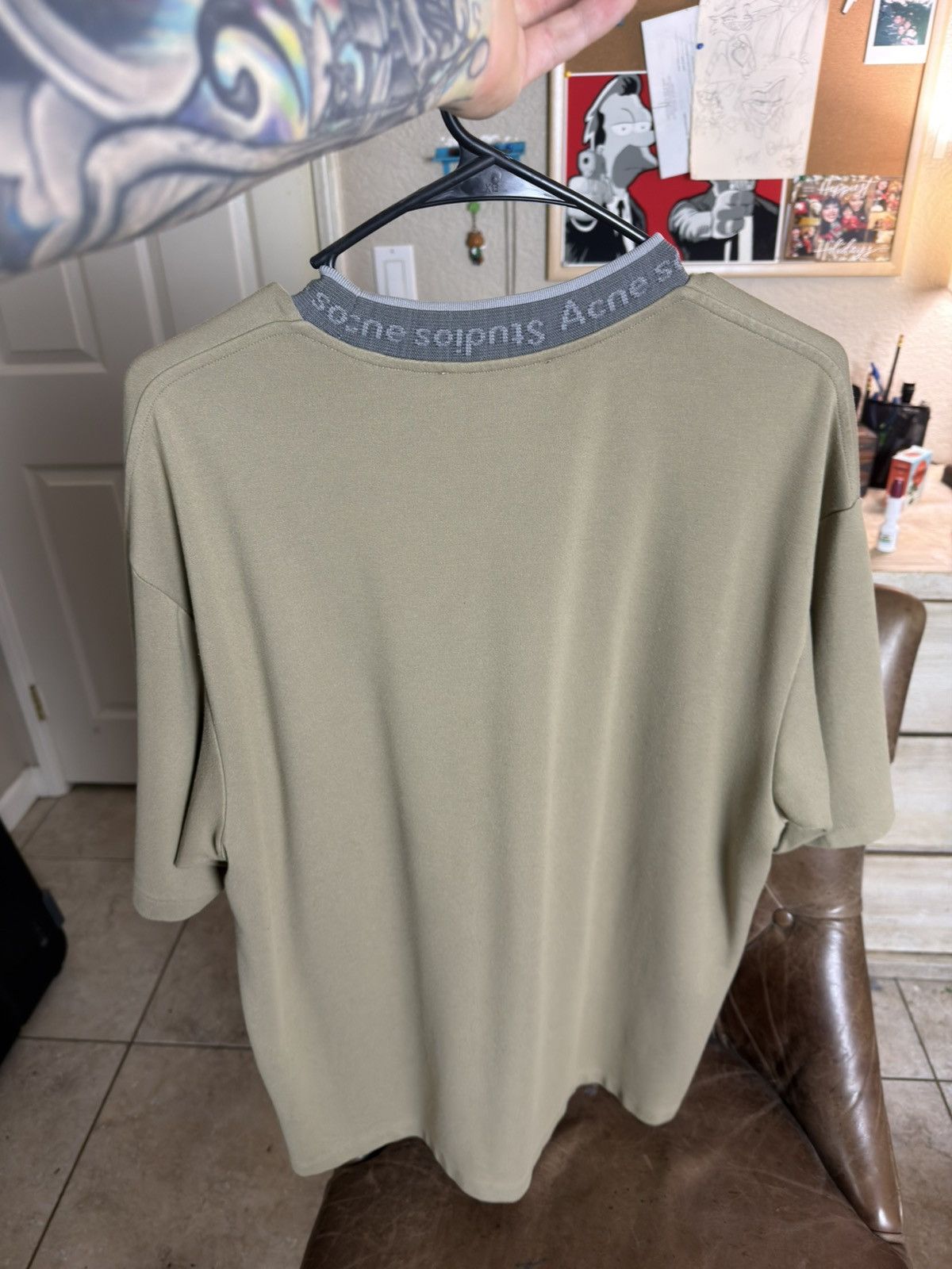 Acne Studios Acne Studios Green Olive Collar Logo Oversize Rare T-Shirt Size US S / EU 44-46 / 1 - 2 Thumbnail