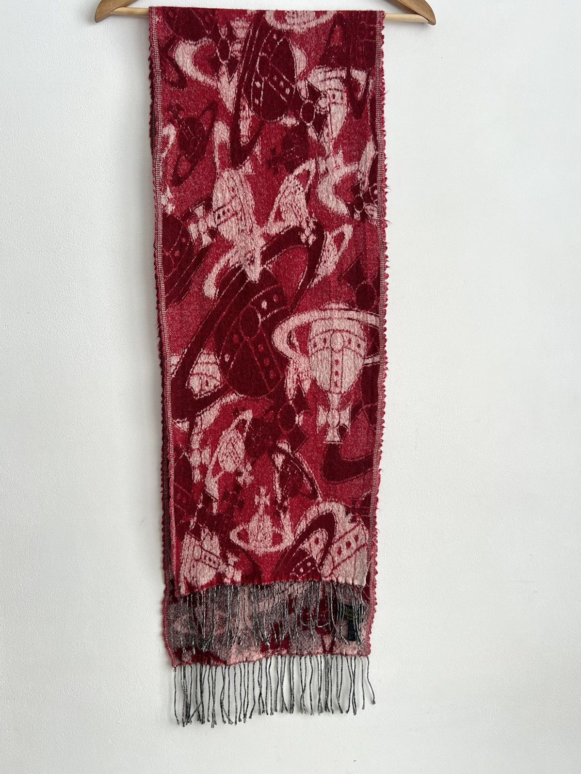 Vivienne Westwood 🔥Vintage Vivienne Westwood Orb Jacquard Wool Blend Red Scarf Size ONE SIZE - 4 Thumbnail