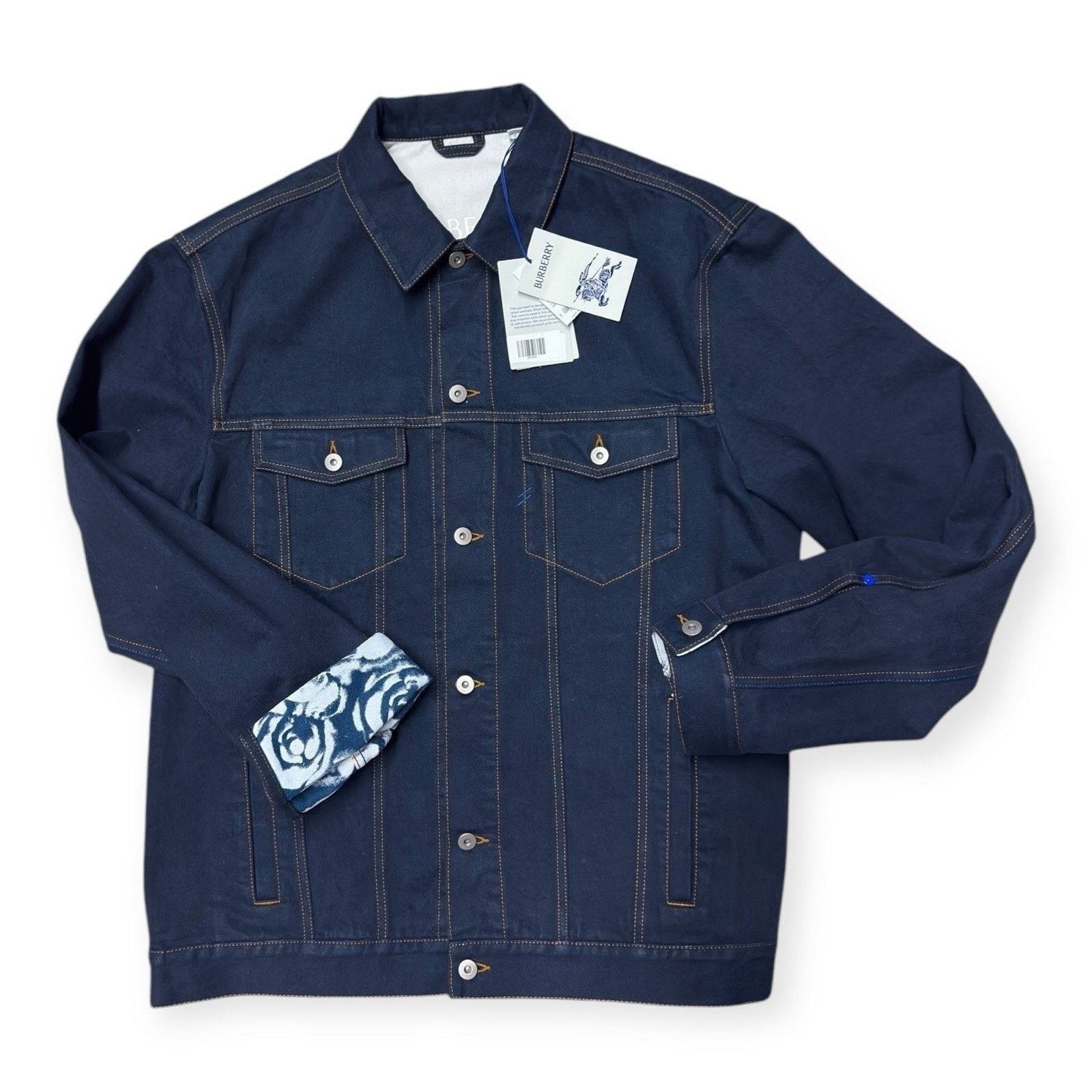 Burberry Mens London Navy Blue Denim Flocked Jacket XL $ 1790 Msrp Size US XL / EU 56 / 4 - 6 Thumbnail